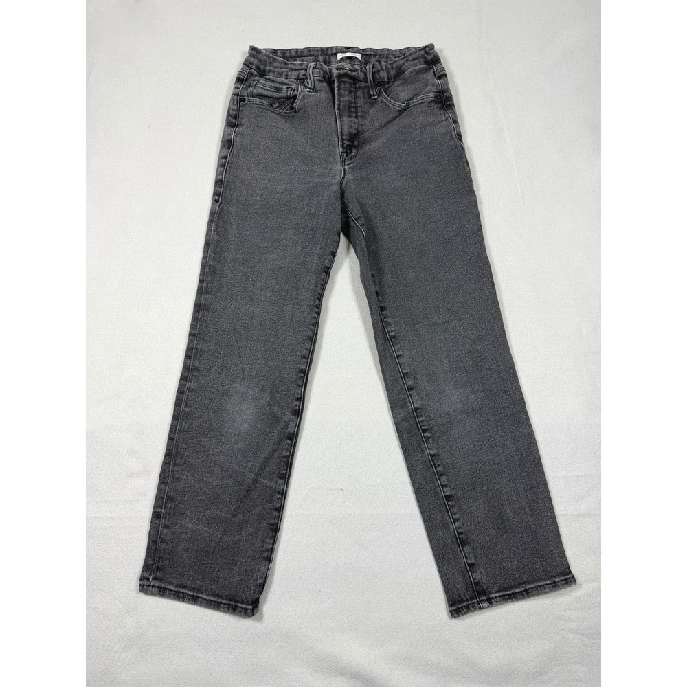 Good American Womens Straight Leg Jeans Washed Black Denim Size 12/31
